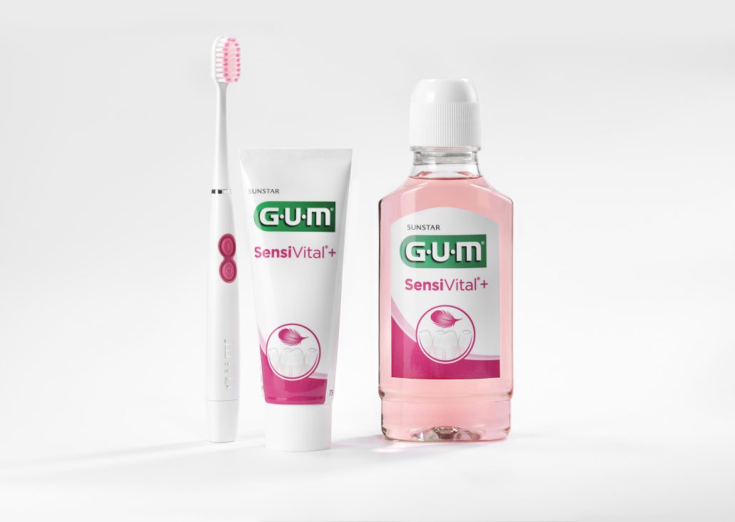GUM SensiVital+ (Zahnpasta, Mundspülung) und GUM SONIC SENSITIVE Schallzahnbürste