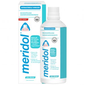 Mit neuer Formel – meridol<sup>®</sup> Mundspülung mit Aminfluorid und Zinklaktat